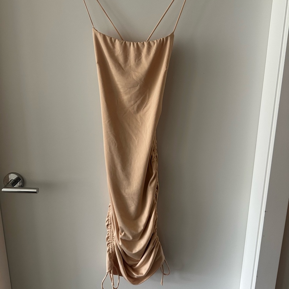 Elegant Tan Spaghetti Strap Dress